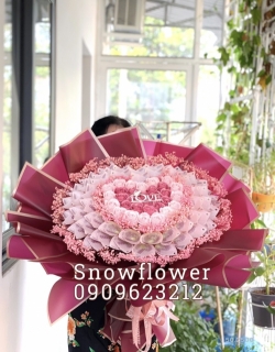 hoa bằng tiền 50k trái tim hồng